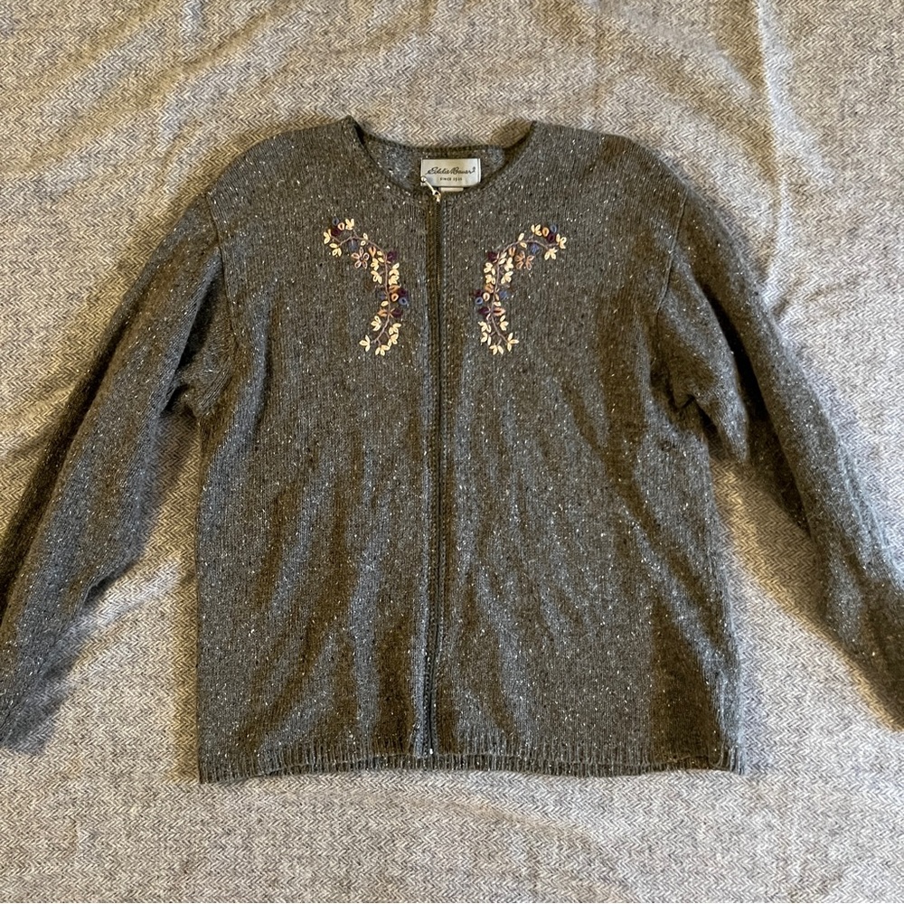 Embroidered Zip Up Cardigan